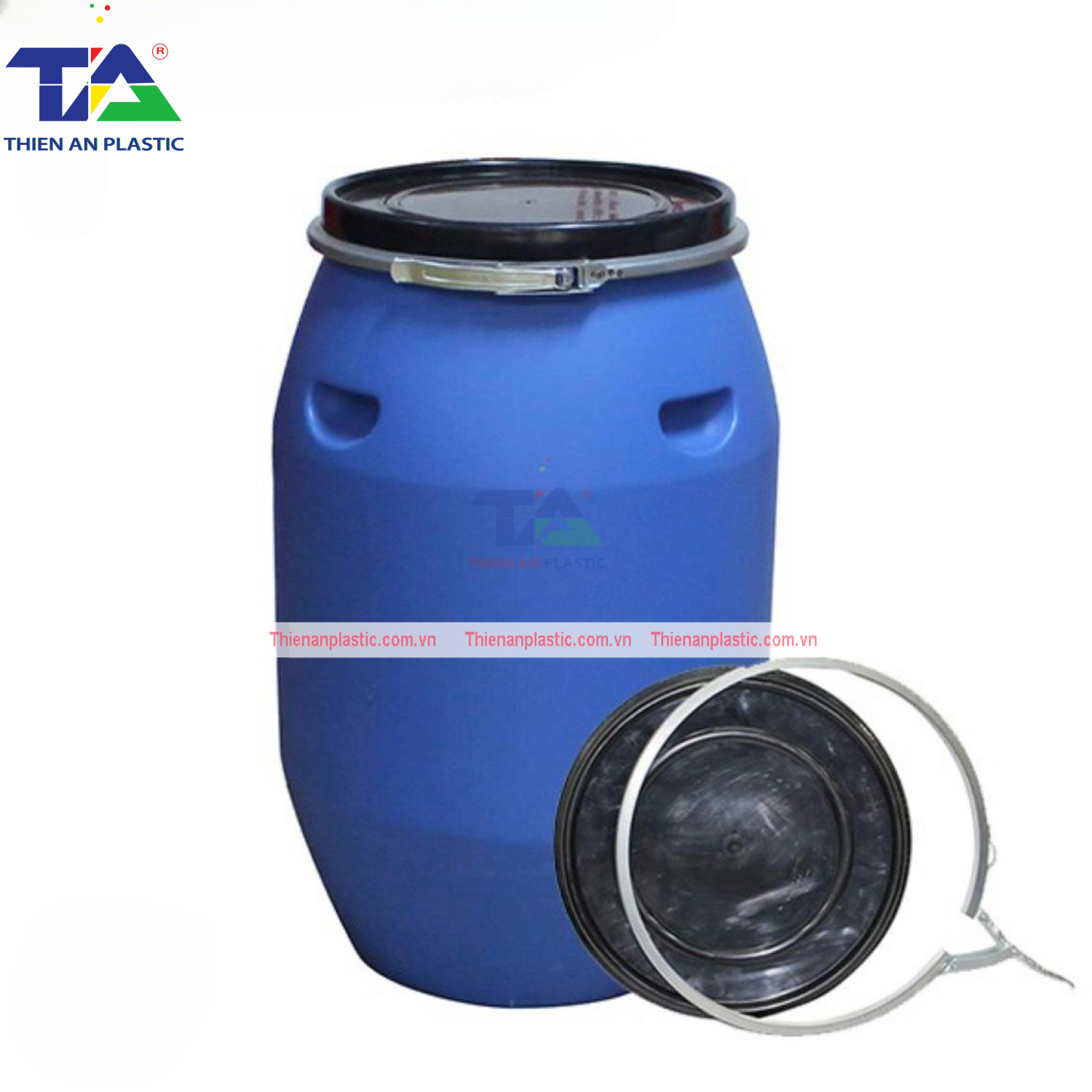 Thùng Phuy Nhựa 120 Lít Đai Sắt (KT : Ø380 x Ø430 x H760 mm)