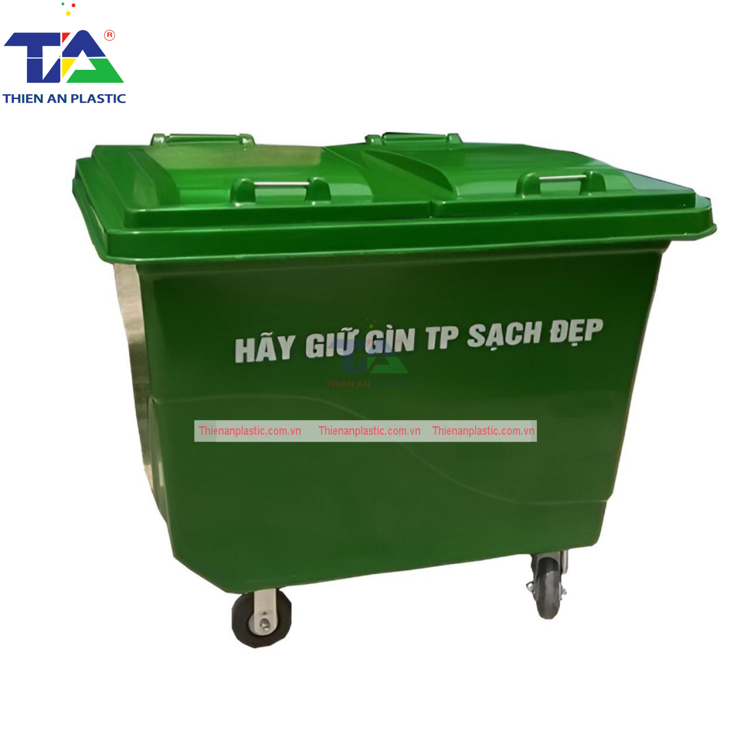 Thùng Rác Composite 1000 Lít 4 Bánh Xe (KT: 1520 x 1060 x 1150mm)