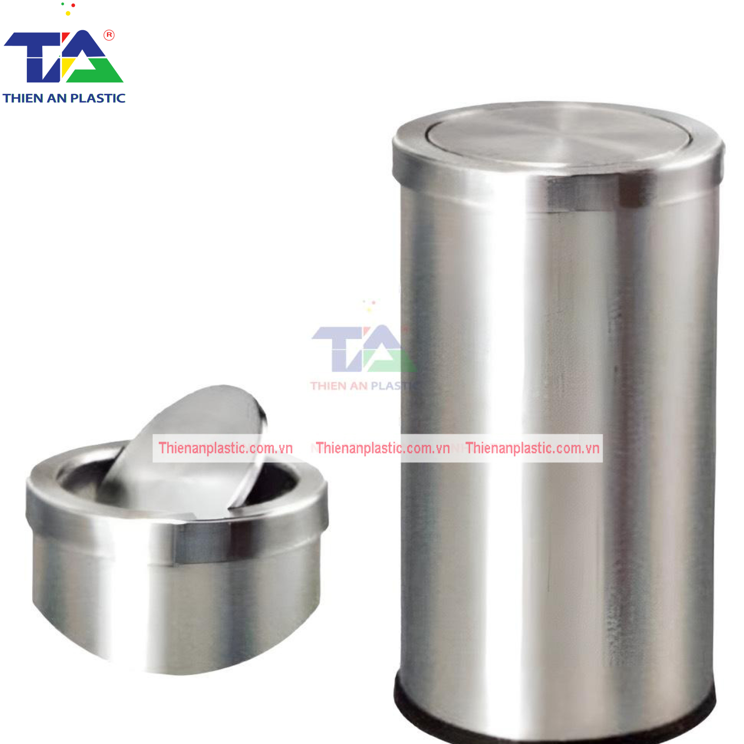 Thùng Rác Inox Nắp Lật TA2(KT: Ø380 x 730mm)