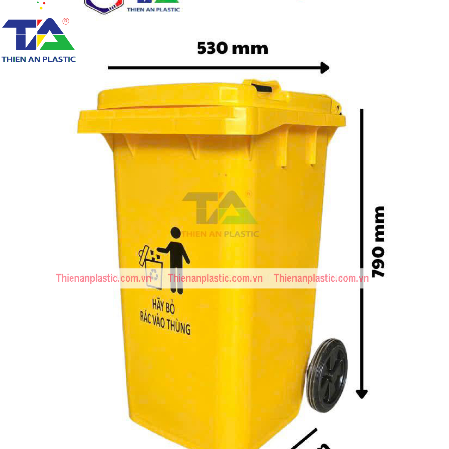 Thùng Rác Nhựa 100 Lít (KT: 530 x 470 x 790mm)