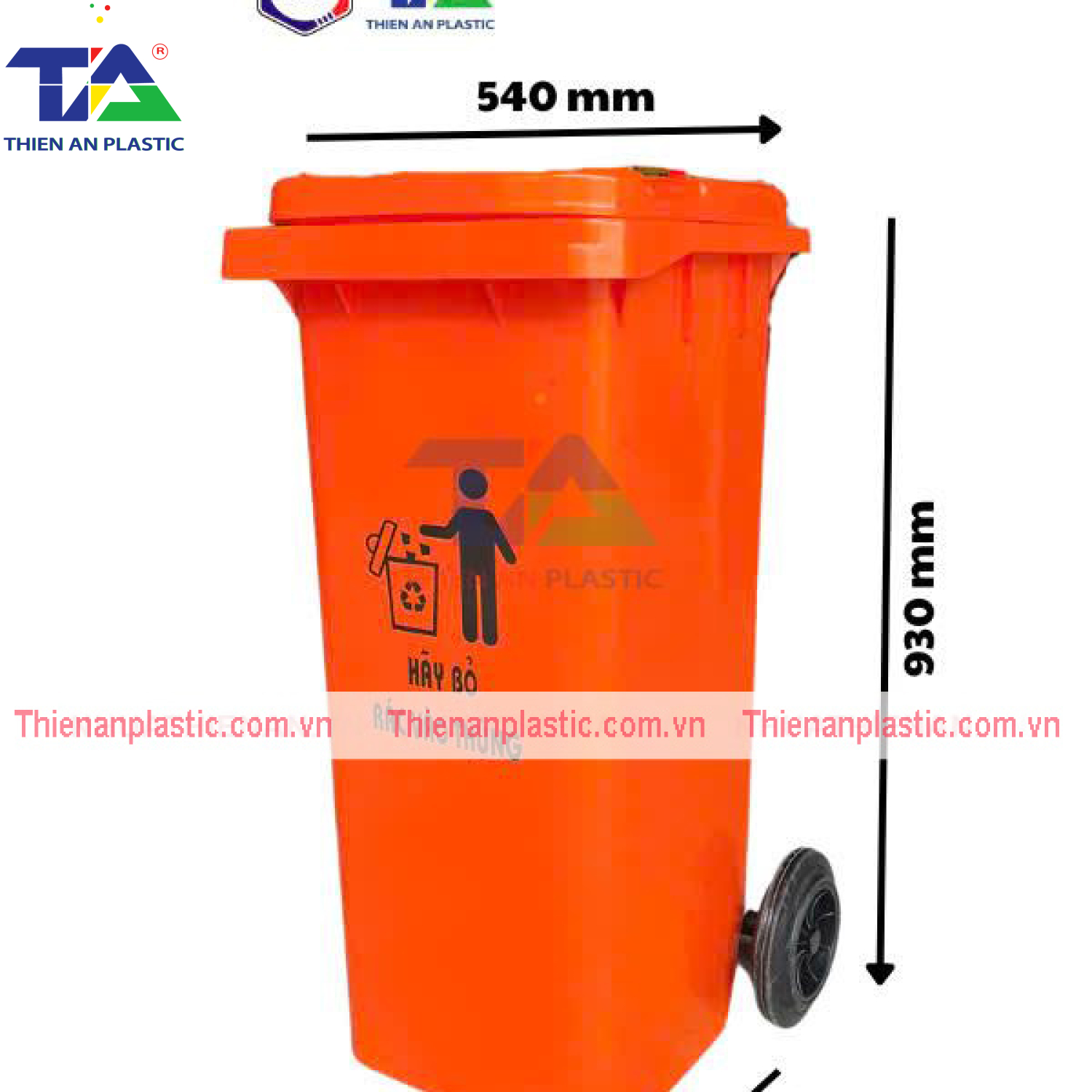 Thùng Rác Nhựa 120 Lít (KT: 540 x 470 x 930mm)
