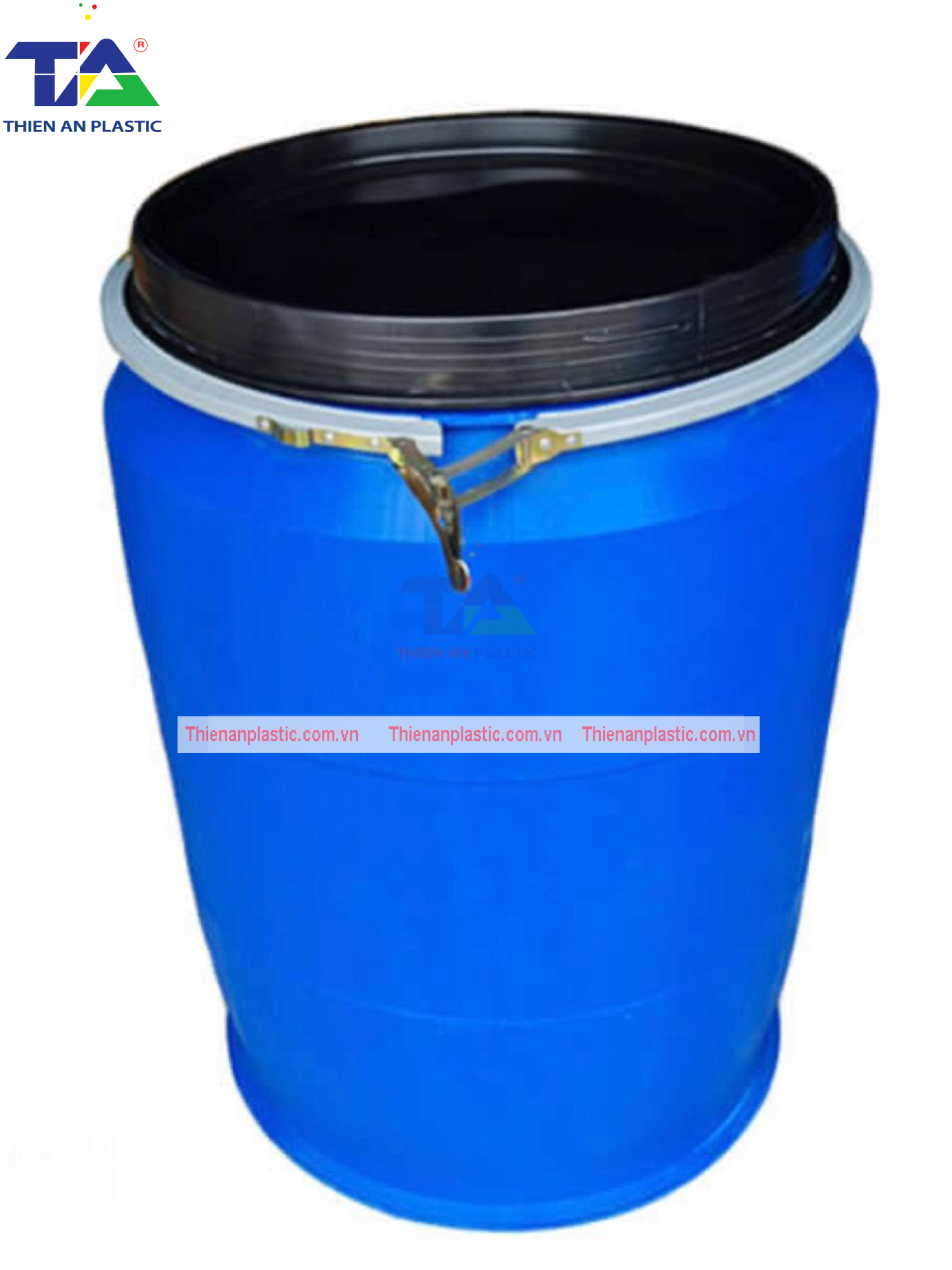 Thùng Phuy Nhựa 220 Lít Đai Sắt (KT: Ø470 x Ø585 x 950mm)