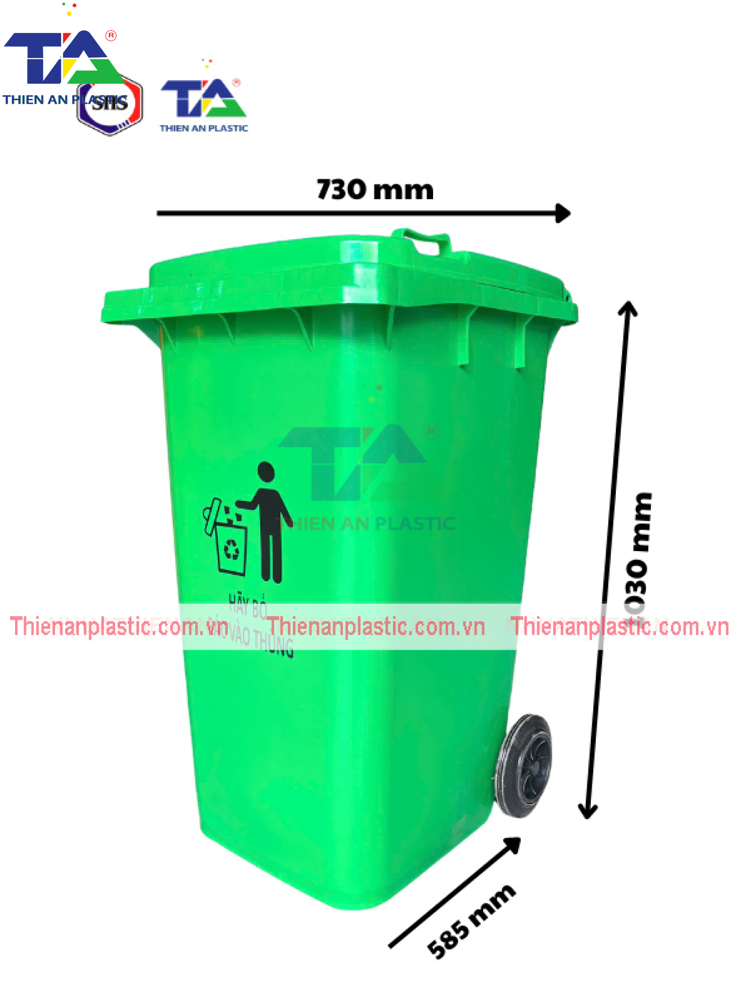 Thùng Rác Nhựa 240 Lít (KT: 730 x 585 x 1050mm)