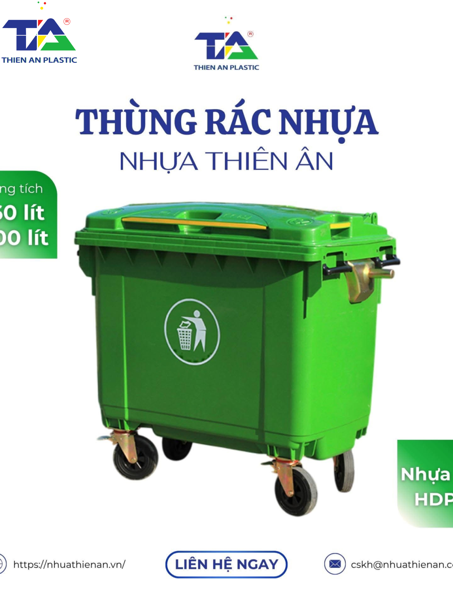 Thùng Rác Công Cộng 660 Lít (KT: 1350 x 830 x 1110mm)