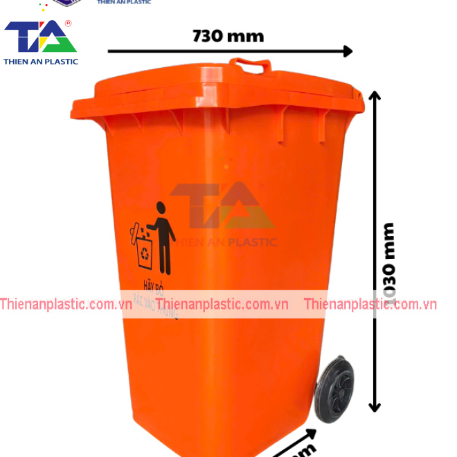 Thùng Rác Nhựa 240 Lít (KT: 730 x 585 x 1050mm)