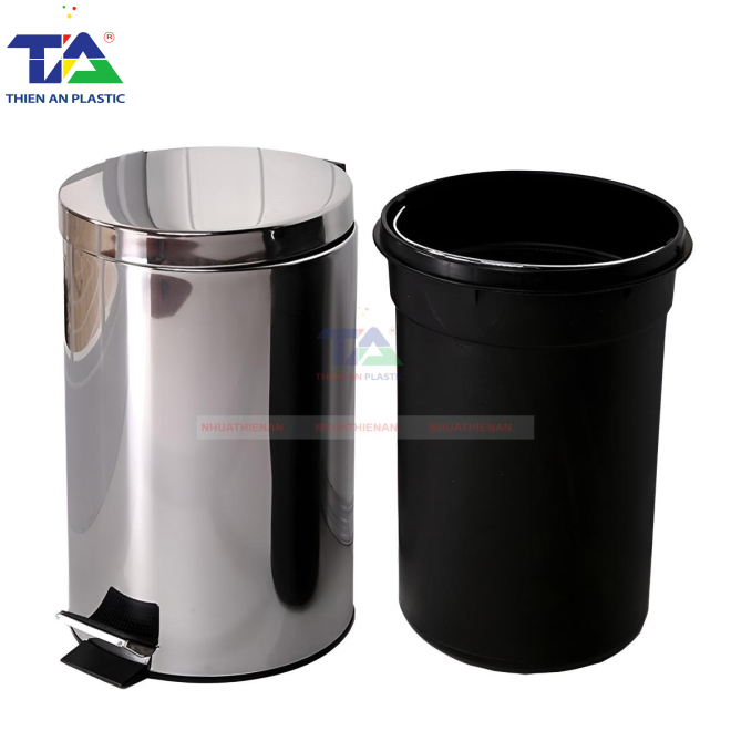 Thùng Rác Inox Đạp Chân Tròn 12L(KT: Ø250 x 395mm)