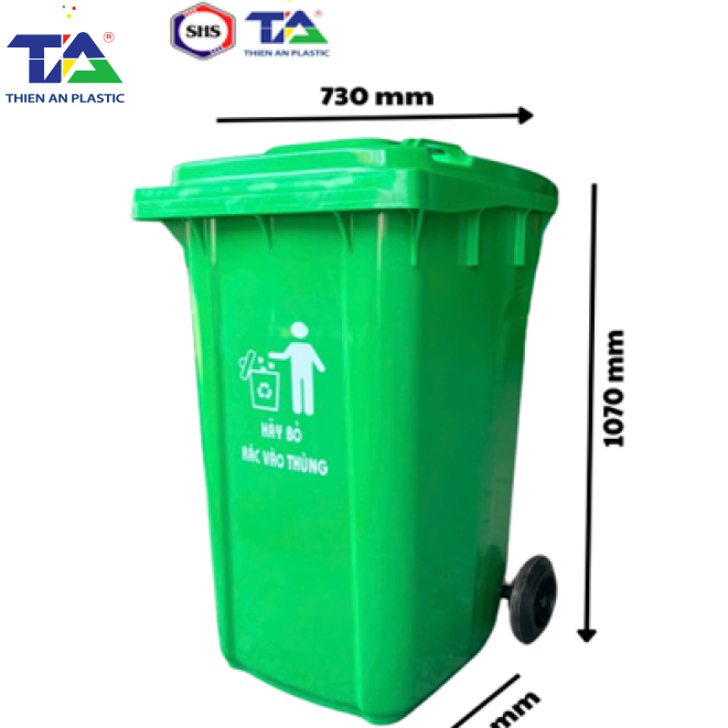 Thùng Rác Nhựa 240 Lít Dày (KT: 730 x 580 x 1070mm)