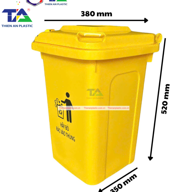 Thùng Rác Nhựa 30 Lít (KT: 380 x 350 x 520mm)