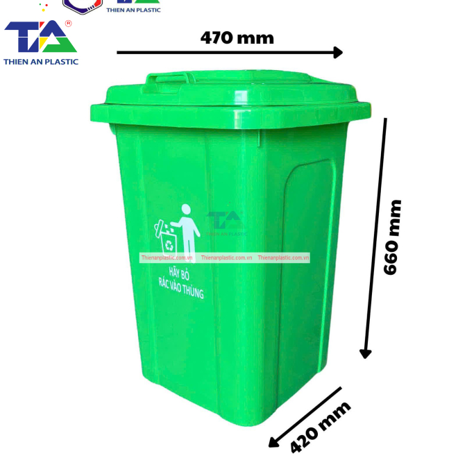 Thùng Rác Nhựa 60 Lít (KT: 470 x 420 x 660mm)